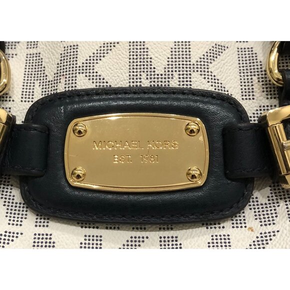 Michael Kors White & Navy Blue Purse HandBag Canvas East West - Picture 3 of 7